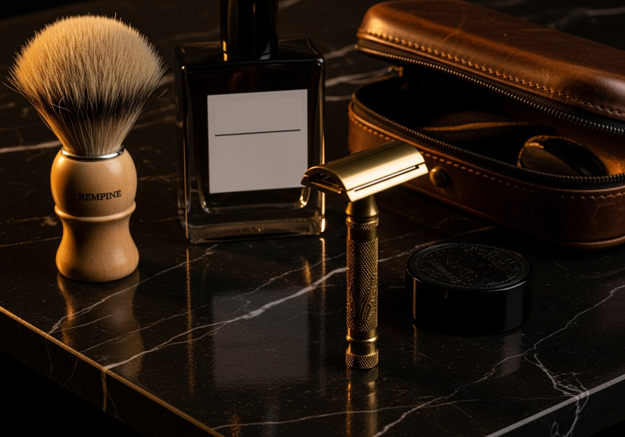 The Parlour Barbershop Langley — barber giving a groom a hot towel shave in a leather chair